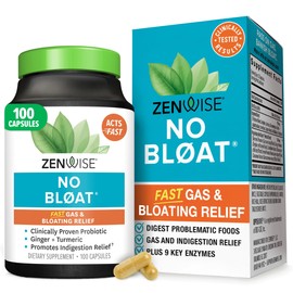 Zenwise Health No Bloat Digestive Enzymes for Gut Health, Gas & Bloating Relief - Multi Enzymes Digestion Supplement with Probiotics, Ginger, Turmeric Dandelion & Lactase - Men & Women - 100 Count