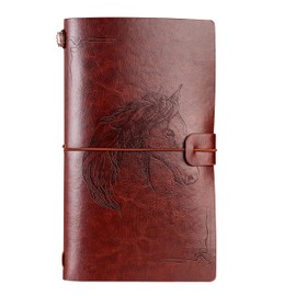 Horse gifts Leather Journal Notebook, for Horse Lovers, Girls, Men, Women on Birthday, Refillable Sketchbook, Travel Diary, Lined Planner, 7x5 Inches, Brown