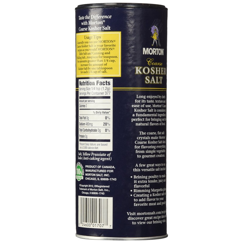 Morton Kosher Salt Coarse, 16 Oz (Pack of 3)