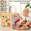 Pillowhale Wooden Activity Cube, Baby Montessori Toys with 8-in-1 Activity