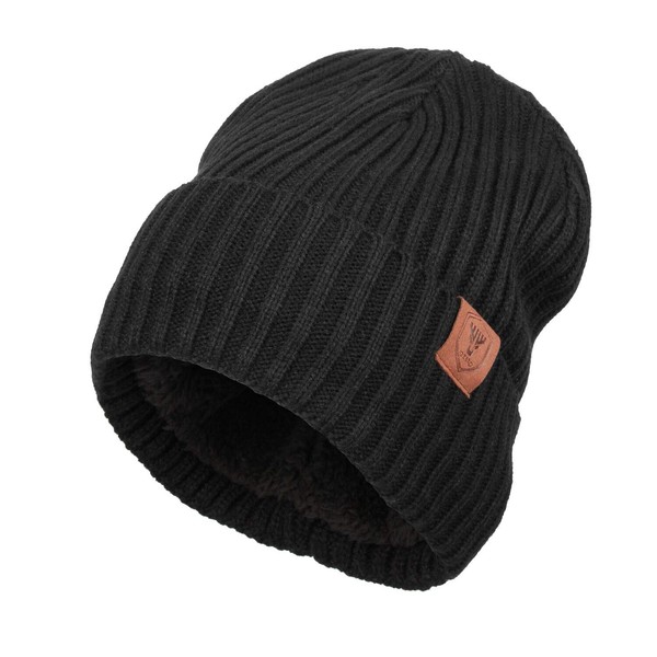 Ozero Winter Beanie Hat Thermal Knitted Hat Running Hats Winter Hat for Men and Women - Schwarz(Dicker Faden)