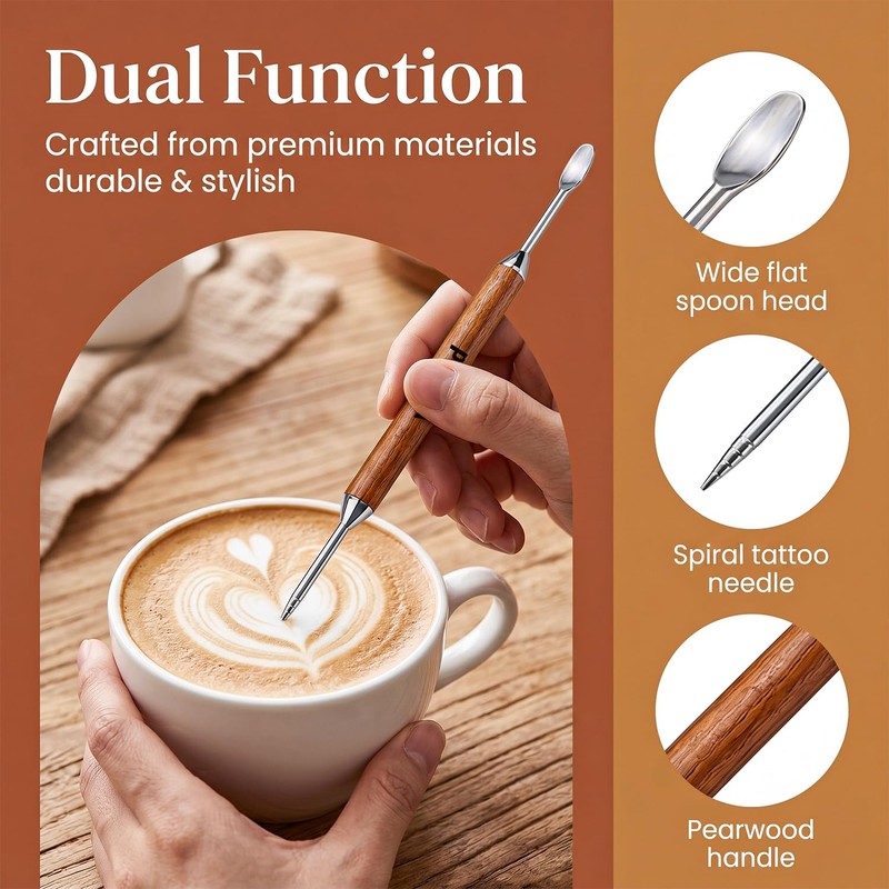 Wood Handle Stainless Steel Coffee Latte Art Pen - Barista