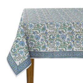 Ridhi Dark Columbia Blue, Turquoise Green 60x90 Inches Rectangle 100% Cotton Hand Block Print Washable Decorative Spring Summer Parties/Wedding Use,Fall décor Farmhouse Dining Dinner Tablecloth`