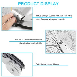 32 Blade Feeler Gauge Set 0.02-1.00mm, feeler gauges metric guitar, Stainless Steel Metric Gap Measuring Tool for Valve, Guitar, Spark Plug, Engine, Precision Work and Automotive Use
