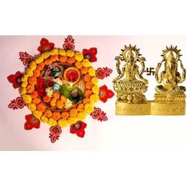 Laxmi Ganesh Swasthik Idol Set Bhagwan Ganpati Murti Metal Statue Sitting Laxmi Ji for Home Office Decor Pooja Good Luck Gift |