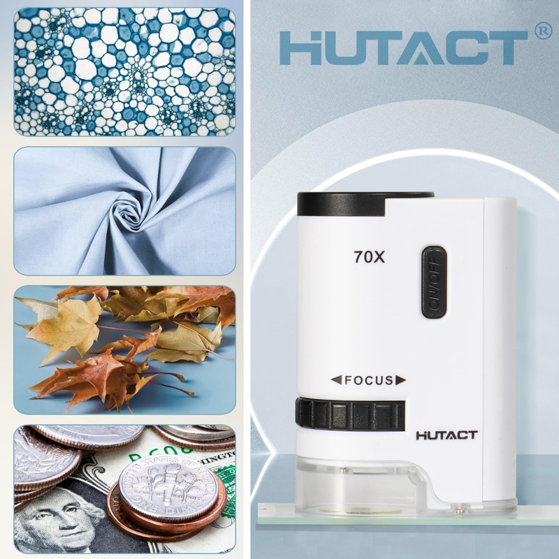 HUTACT 70 x Pocket Microscope for Kids, Portable Mini Handheld
