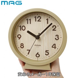 Mag Small Compact Wall Clock, Wall Clock, Table Clock, Dual Use Stand, Analog, Cute, Stylish, Interior, Woody, Wood Grain, Silent, Continuous Second Hand, Diameter 5.9 inches (15.0 cm), Natural