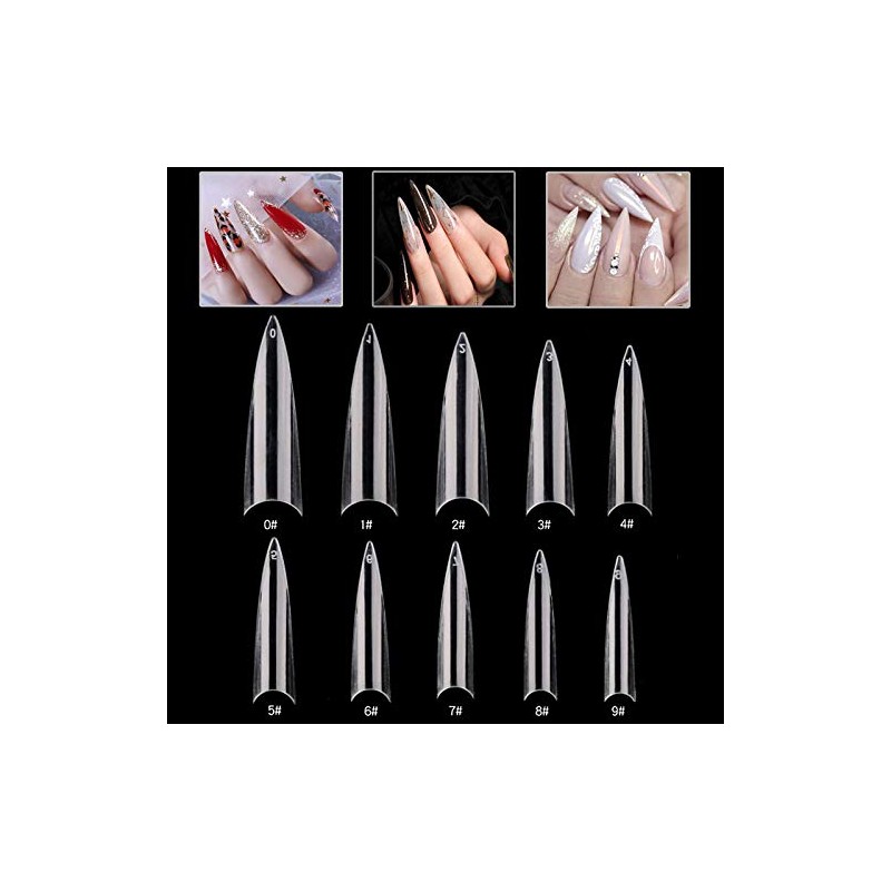 Mwoot 600 Pieces Long Stiletto Nail Tips, Sharp Ending Artificial