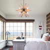 VANZARLA 6-Light Sputnik Pendant Light Black, Wood Chandelier for Dining