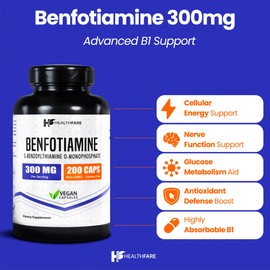 Healthfare Benfotiamine 300mg | 200 Capsules | Fat Soluble Thiamine Vitamin B1 | Supports Overall Health | Non-GMO | Gluten Free (2-Pack)