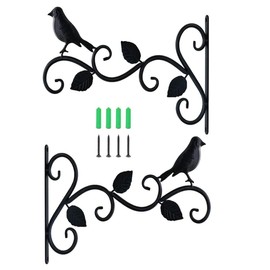 Changyeah Pflanzenhaken Blumenampelhalter,2 Stück Blumenampel Haken,Schwarz mit Blatt Vögel Deko Hängekorb Halterung Eisen Pflanzenhalterung Wandhaken mit Schrauben Hängepflanze Haken