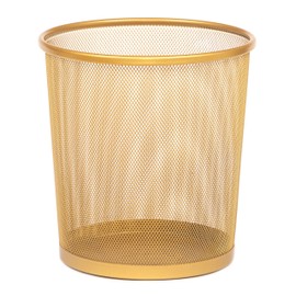 SHS Round Mesh Stainless Steel Wastebasket Trash Can Recycling Bin for Home, Office, Bathroom, Bedroom & Kitchen, 3.5 Gallon / 12L, 11” Height x 10” Diameter Garbage Can (Gold)