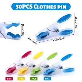 TETEWEVER Pack of 30 Clothes Pegs Without Imprint Plastic Clothes Pegs Weatherproof Colourful Clothes Pegs Soft Grip Clamps for Clothesline, Towel, Clothes, Socks