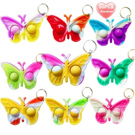 Goodangie00 30 Packs Rainbow Bulk Butterfly Mini Pop Fidget Keychain Bubble Gift for Adult Kids Party Favors and Classroom Student Prize