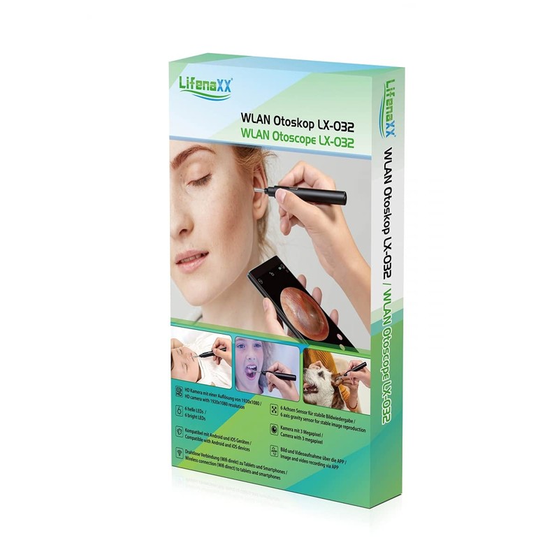Lifenaxx Wi-Fi Otoscope with Spoons for Earwax Removal, Equipped with