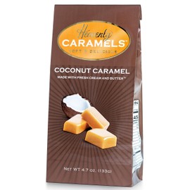 J Morgan Confections Heavenly Caramel | Coconut Flavor | 4.7 oz Bag, 4-Pack | Gourmet Soft and Chewy Butter Caramel Candies | Hand-Crafted Golden Treats