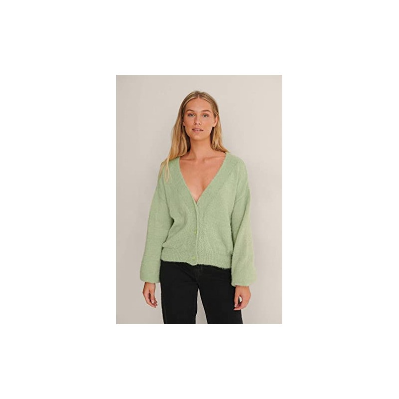 NA-KD Women's Oversized Knitted Cardigan, Chinois Green
