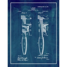 Pipe Wrench Patent Print Midnight Blue with Border (5" x 7") M10112