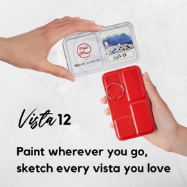 ZenART Supplies Professional Watercolour Paint Set Vista - Non-Toxic 12 Half-Pan in Metal Tin Palette Portable Travel Vibrant Water Color, (SPN0022-PW12S-C)