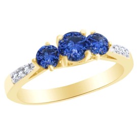 AFFY Simulated Blue Tanzanite & White Cubic Zirconia Three Stone Ring in 925 Sterling Silver (1.00 cttw) Ring Size-8