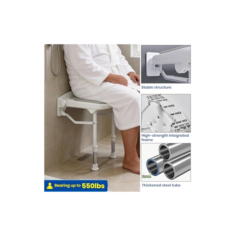 Asiento de ducha plegable montado en la pared