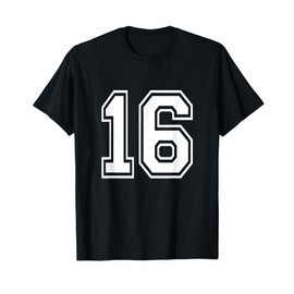 Number 16 Varsity Sports Team Jersey 16th Birthday 16 Years T-Shirty,Black