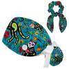 Sugar Skull Black Cats Scrub Cap, Adjustable Tie Back Hat,