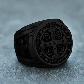 REchoLI Cross Ring for Man Black Stainless Steel Saint Benedict CSPB Cross Ring Christian Jewelry Size 8-12 (11)