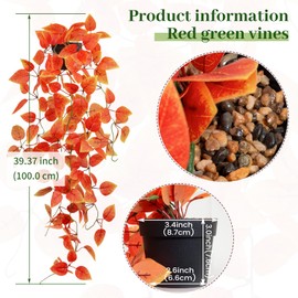 2 Pack Artificial Fall Plants Hanging Orange Vines Potted Fall Foliage Fake Pothos Trailing Plant Autumn Decoration for Indoor Outdoor Thanksgiving Bathroom Wall Kitchen Room Shelf Decor (Black Pot)