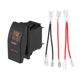 VekAuto 5 Pin UTV Horn Rocker Switch Momentary Kit, 20A/12V 10A/24V SPST on Off Universal for Automotive Cars Waterproof ABS Orange Interior LED with Wires