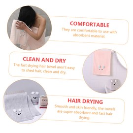 KICHOUSE Hair Dry Towel Set 2pcs Fast Absorbing Soft Microfiber Hair Wrap Turban Bear Rabbit Cartoon Easy to Clean