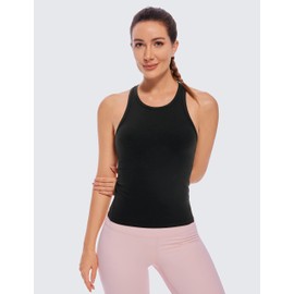 CRZ YOGA Butterluxe Womens Racerback Workout Tank Tops High Neck Sleeveless Camisole Athletic Gym Shirts Black X-Large