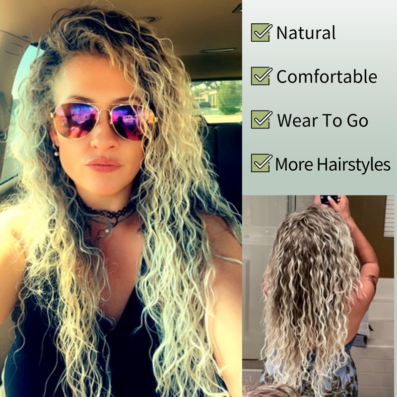 Fencca Long Curly Wigs for Women Ash Blonde Curly Synthetic