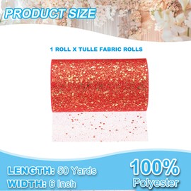 PATIKIL Tulle Fabric Rolls, 6 Inch by 50 Yards Fabric Spool Tulle Sparkling Ribbon Netting Sequin for DIY Tutu Skirts Crafts Wedding Party Decorations, Red-gold