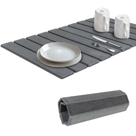 Large Stone Dish Drying Foldable Mat for Kitchen Counter, 24"*16"Quick Drying Pad for Dish Rack( Dark Grey)