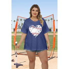 BLANCHES Plus Size Baseball Shirts Women Baseball Mom Tshirts Heart Graphic Softball Tee Game Day Short Sleeve Tops