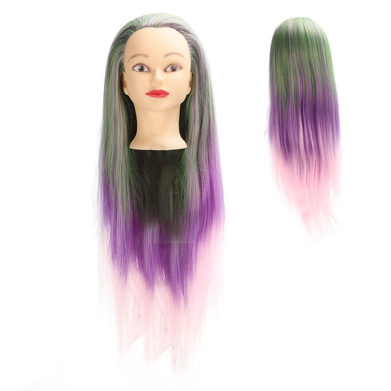 Green Purple Gradient Wig Hair Mannequin Head Hairdressing Styling Training
