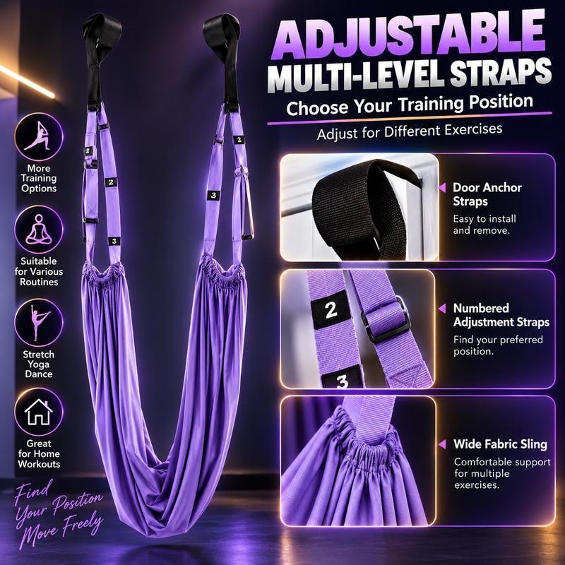 Yoga Stretch Strap for Flexibility Training – Purple Hanging Exercise