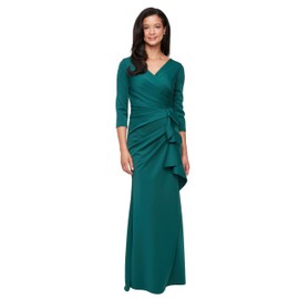 Alex Evenings Women's Long Surplice Dress, Pine Crepe