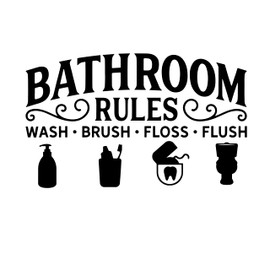 Generic Bathroom Rules Wall Decal Decor Vinyl Quotes for Kids Boys Girls Bathroom Decal Sticker | Brush | Floss | Flush, Black, Size 12inch, MI-10992