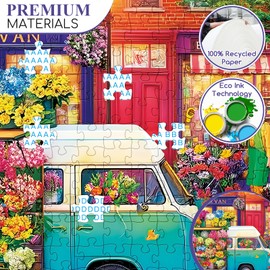 300 Piece Puzzles for Adults,Nature Flower Shop Puzzle for Adults Kids Seniors,Large Piece Fun Puzzle for Kids Ages 8-10 10-12,Challenging Truck Floral Dog Puzzles Perfect for Game Nights,20.5x15 in