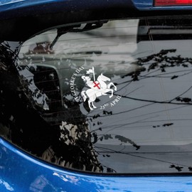St Georges Day Decorations Window Sticker - St George on Horse Car Window Sticker