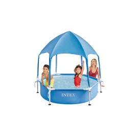 INTEX 28209EP 6ft x 15in Canopy Metal Frame Above Ground Kiddie Baby Swimming Pool with Built-in Canopy Sprayer, Puncture-Resistant Material, Easy to Assemble, 185 Gallon Capacity
