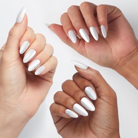 OPI xPRESS/ON Press On Nails, Up to 14 Days of Gel-Like Salon Manicure, Vegan, Sustainable Packaging, With Nail Glue, Long White Velvet Almond Shape Nails, Glass Slipper