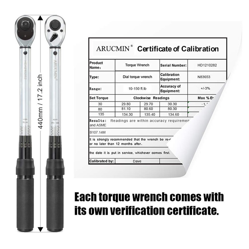 ARUCMIN 1/2-Inch Drive Click Torque Wrench (10-150 ft.-lb./13.6-203.3 Nm) Dual-Direction