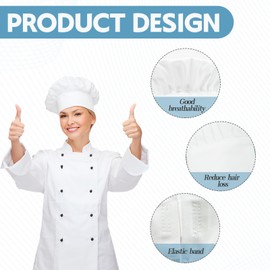 Raykce 24CM Chef Hat, Chefs Hats for Adults, Unisex White Bakers Hat - Adjustable Kitchen Cooking Headgear Mushroom Design Kitchen Cap, for Women Baking Party Cooking Restaurant