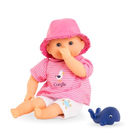 Corolle Mon Premier Poupon Oceane Soft Body Bath Doll with Bath Animal, Sleeping Eyes, Removable Clothes, Vanilla Fragrance, 30 cm, from 18 Months, Keeps Thumb in Mouth