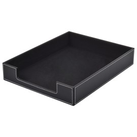Leather Letter Tray, Office Supplies Desk Organizer for Mail Paper Files Magazines Jewelry Cosmetics,Luxury Letter Holder&Multipurpos Stackable Office Desktop Storage Box,Black
