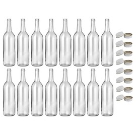 North Mountain Supply 750ml Clear Glass Bordeaux Wine Bottle Flat-Bottomed Screw-Top Finish - with 28mm White Metal Lids - Case of 16 - Fits 3 Gallons of Wine