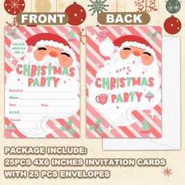 Fbitey Christmas Party Invitations, 25 Pink Santa Xmas Invites with Envelops for Christmas New Year Birthday Bridal Baby Shower, Festival Winter Decor Favor-B06